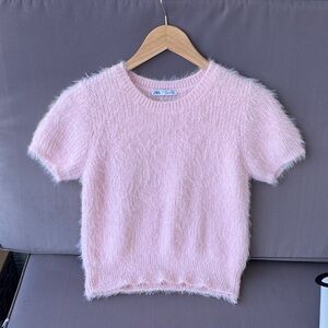 NWOT Zara Soft Pink Knit Top Short Sleeve Sweater